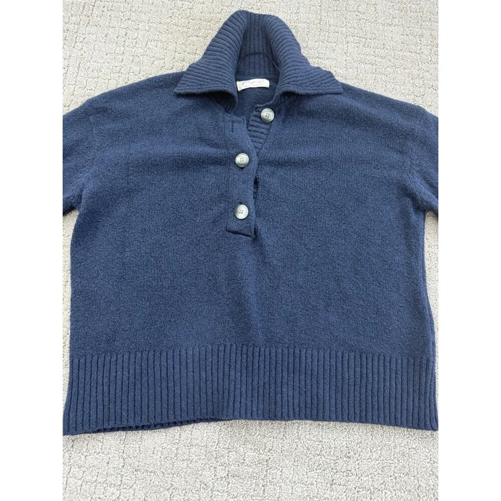 Free People Trading Up Polo Sweater S Navy Chunky Preppy Collared Relaxed Knit